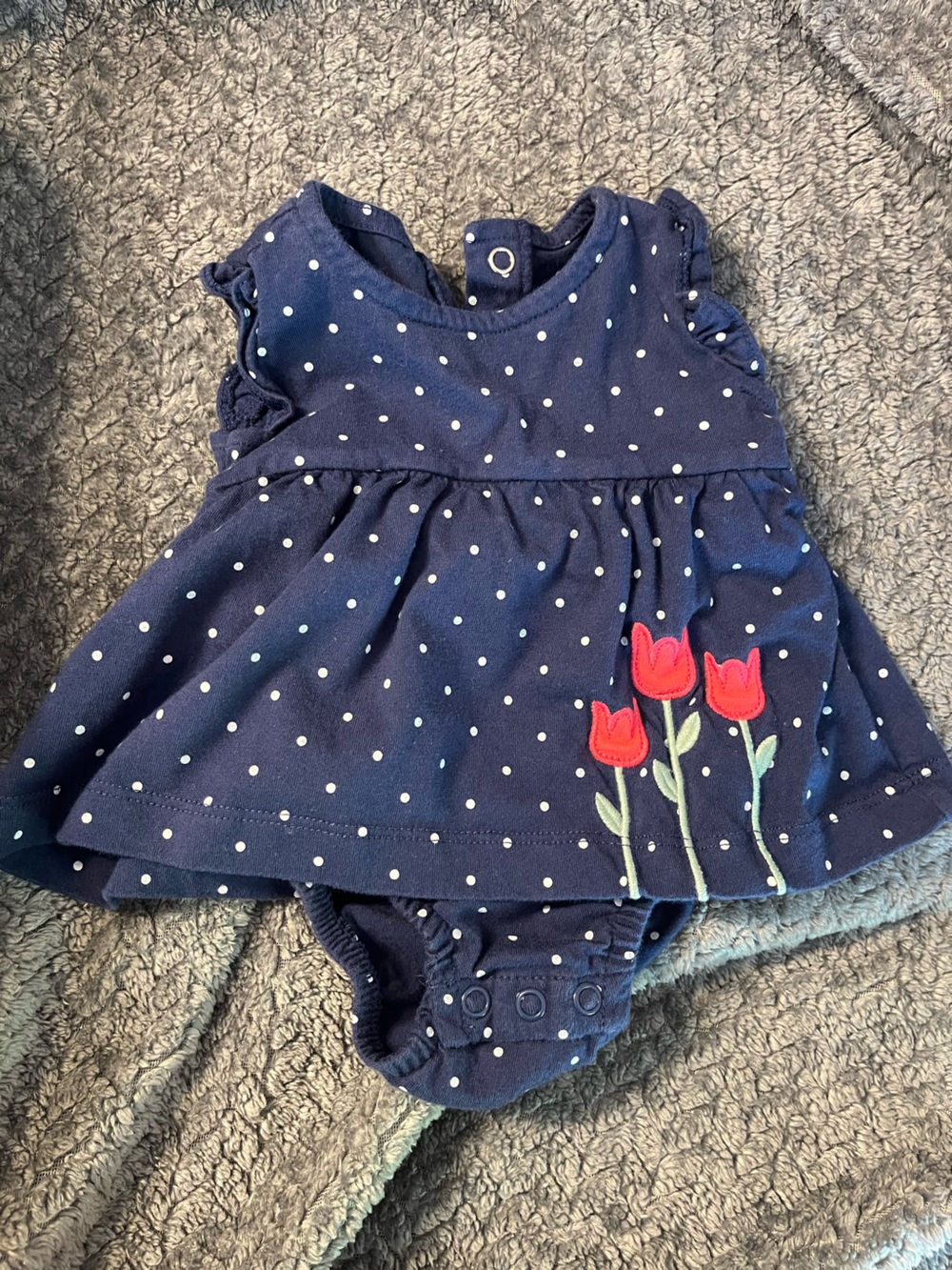 Carter's Navy Polka Dot Dress Bodysuit with Red Tulip Appliqué